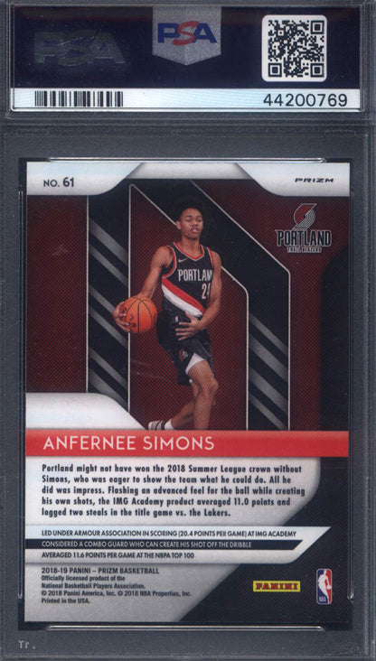 2018 Panini Prizm #61 Anfernee Simons Silver Rookie PSA 10