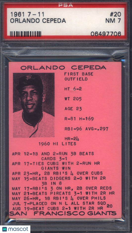 1961 7-11 #20 Orlando Cepeda Giants PSA 7 pop 2 none higher