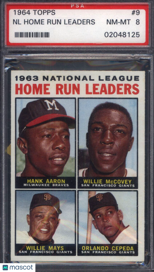 1964 Topps #9 NL Home Run Leaders with Hank Aaron & Willie Mays PSA 8