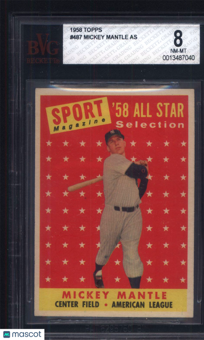 1958 Topps #487 Mickey Mantle All Star Yankees BGS BVG 8 Well Centered