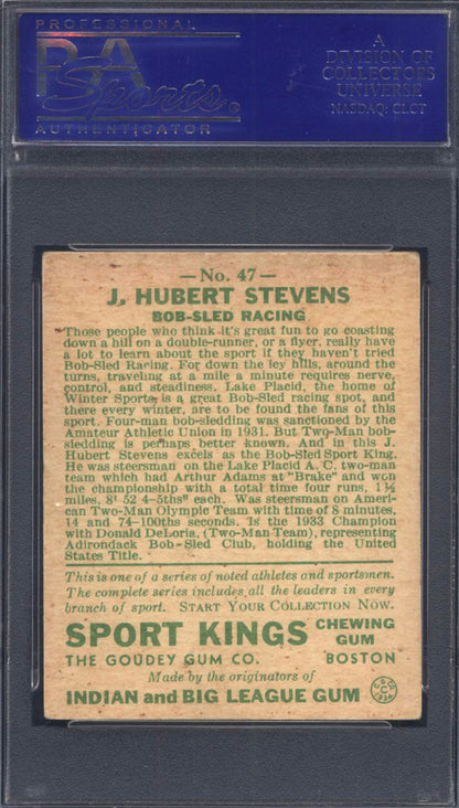 1933 Goudey Sport Kings #47 J. Hubert Stevens Bob Sled Racing PSA 5