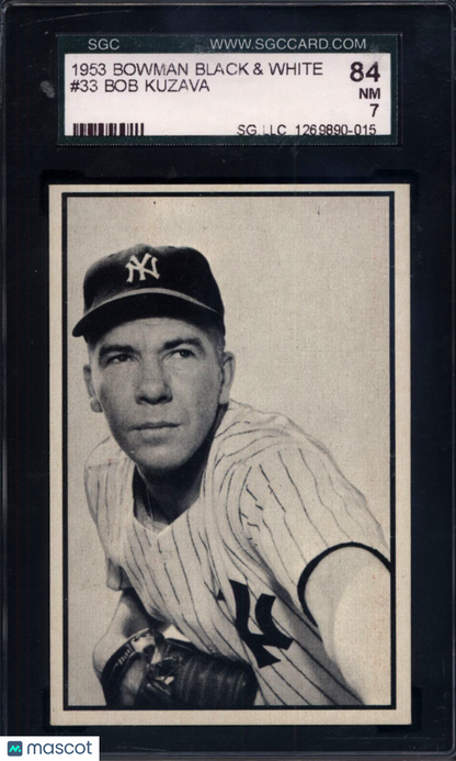1953 Bowman Black & White #33 Bob Kuzava Yankees SGC 7