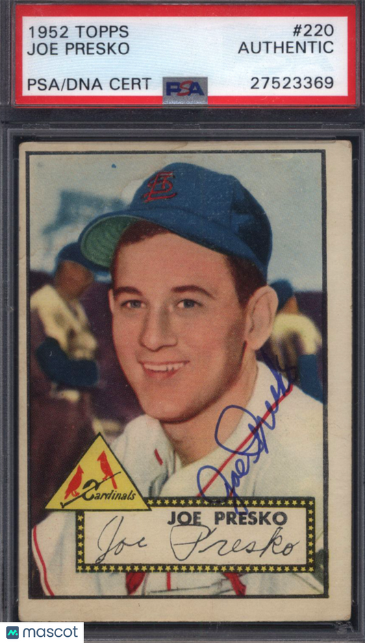 1952 Topps #220 Joe Presko Signed Autographed Auto Cardinals PSA/DNA