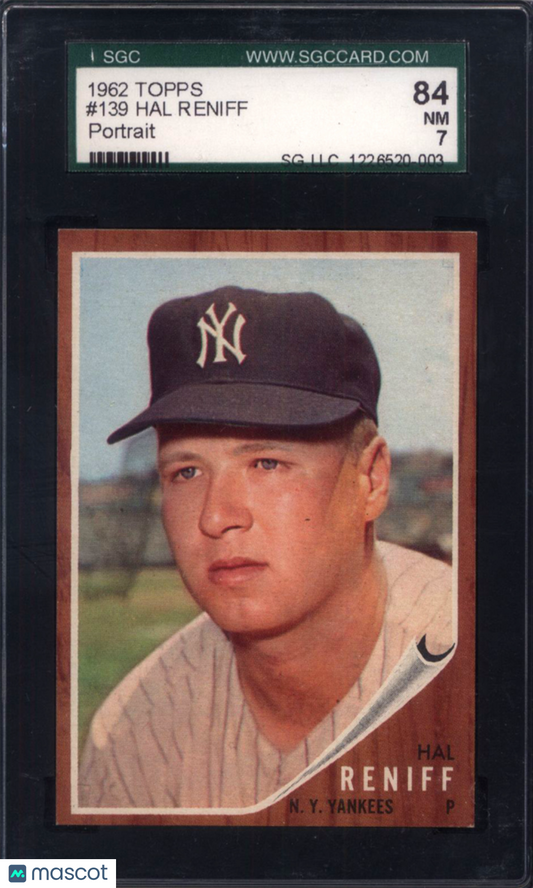 1962 Topps #139 Hal Reniff Yankees SGC 7