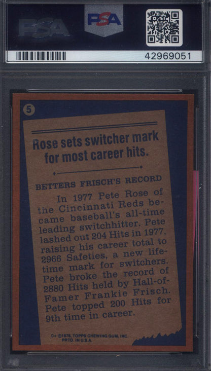 1978 Topps #5 Pete Rose Reds PSA 9 Well Centered