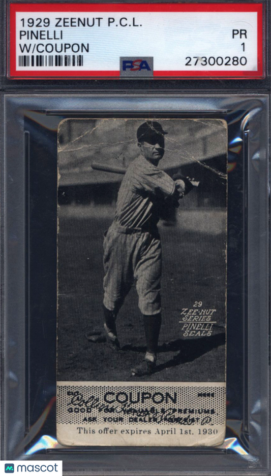 1929 Zeenut Pacific Coast League w/ Coupon Pinelli Seals PSA 1