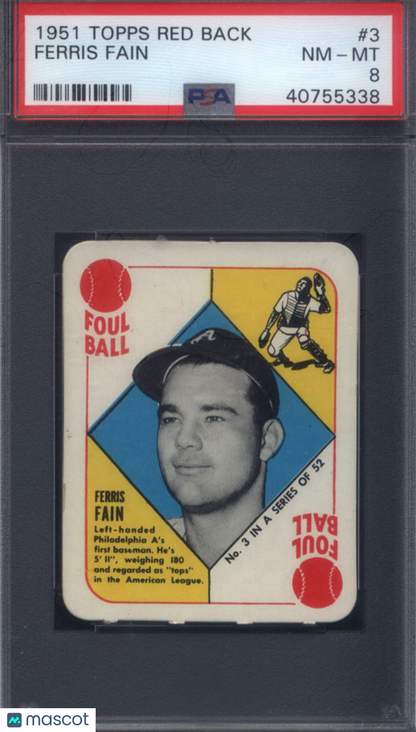 1951 Topps Red Back #3 Ferris Fain Athletics PSA 8