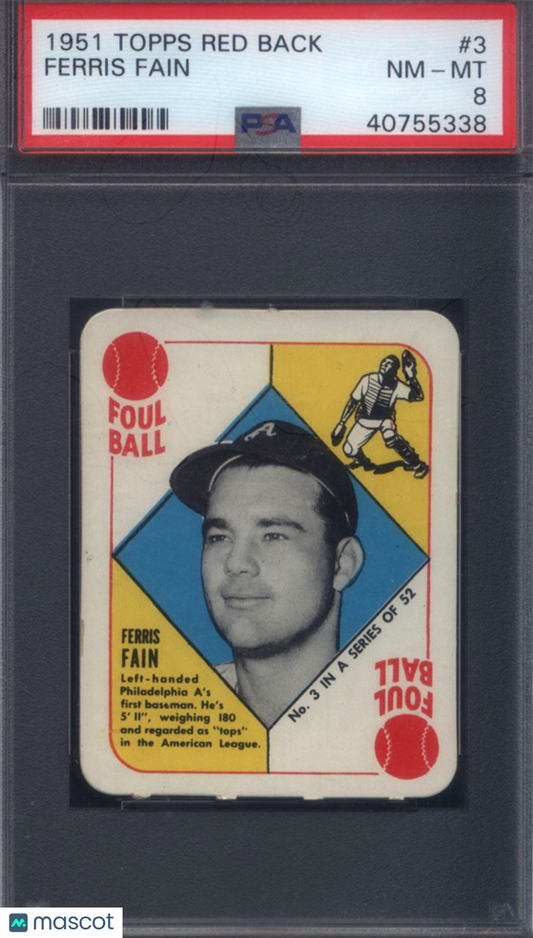 1951 Topps Red Back #3 Ferris Fain Athletics PSA 8