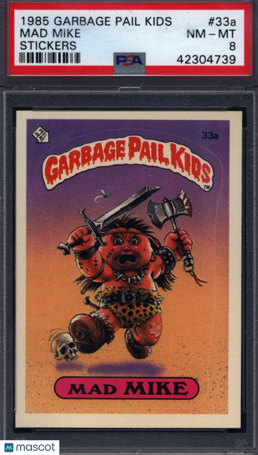 1985 GPK Garbage Pail Kids 1st Series Stickers #33a Mad Mike PSA 8