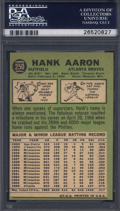 1967 Topps #250 Hank Aaron Braves PSA 7
