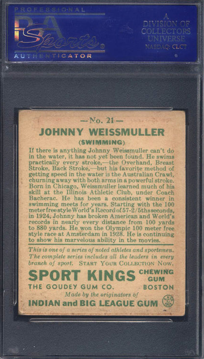 1933 Sport Kings 21 Johnny Weissmuller Swimming Actor Tarzan PSA 5 Well Centered