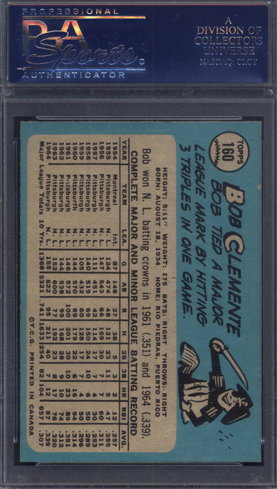 1965 OPC O-Pee-Chee #160 Roberto Clemente Pirates PSA 8