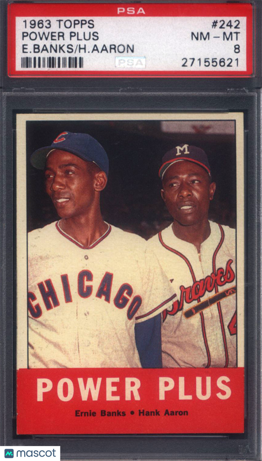 1963 Topps #242 Power Plus Ernie Banks Hank Aaron PSA 8