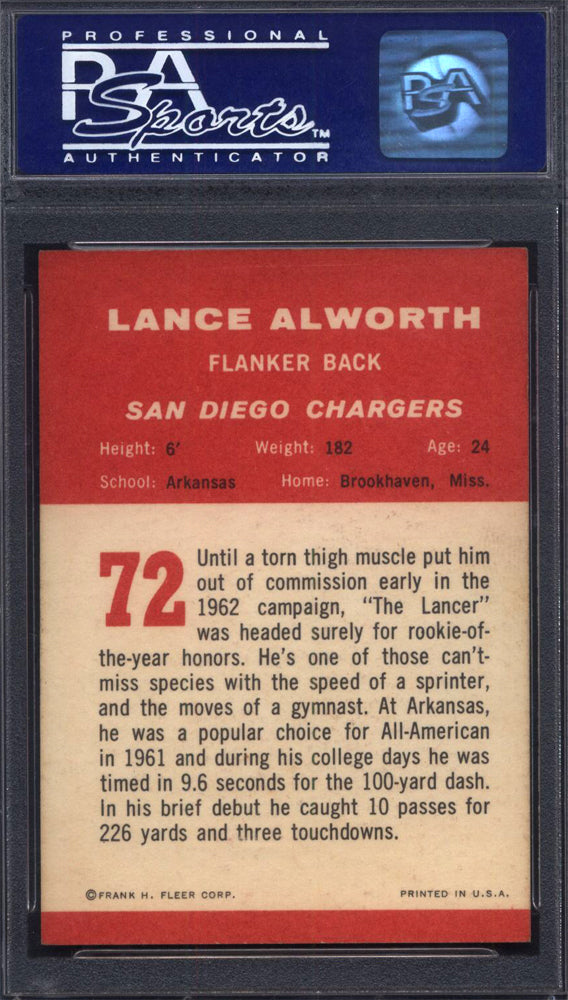 1963 Fleer #72 Lance Alworth Rookie HOF Chargers PSA 7