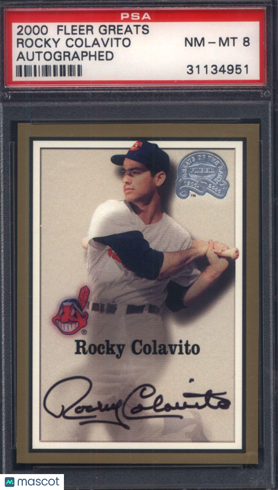2000 Fleer Greats of the Game Rocky Colavito Indians Autographed Signed PSA 8