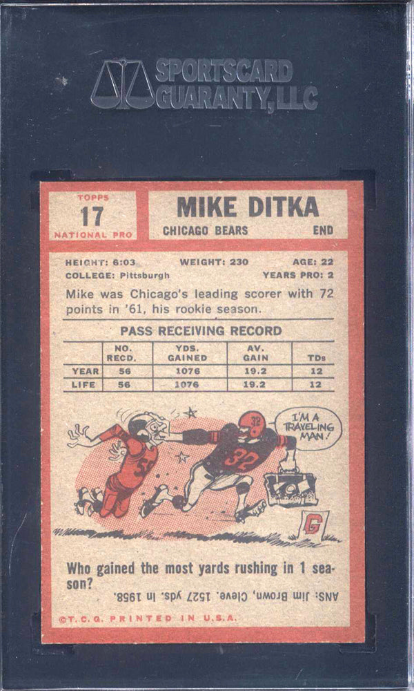 1962 Topps #17 Mike Ditka Rookie HOF Bears SGC Authentic