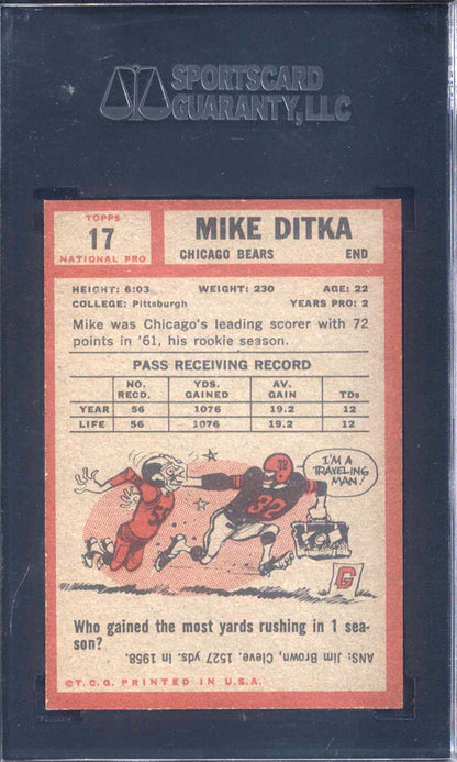 1962 Topps #17 Mike Ditka Rookie HOF Bears SGC Authentic