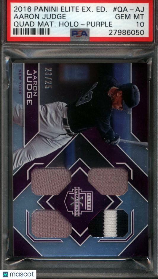 2016 Elite Extra Edition Quad Materials Aaron Judge Holo Purple /25 PSA 10 pop 1