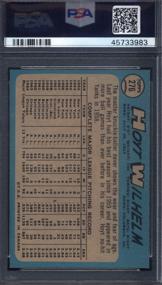 1965 OPC O-Pee-Chee #276 Hoyt Wilhelm White Sox PSA 8 pop 5 (None Higher)