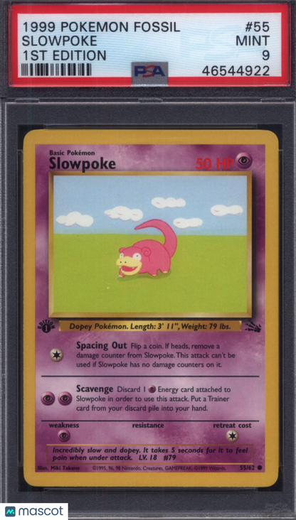 1999 Pokemon Fossil #55 Slowpoke 1st Edition PSA 9