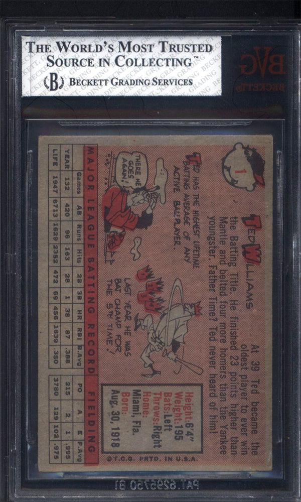 1958 Topps #1 Ted Williams Red Sox BGS BVG 5 Well Centered