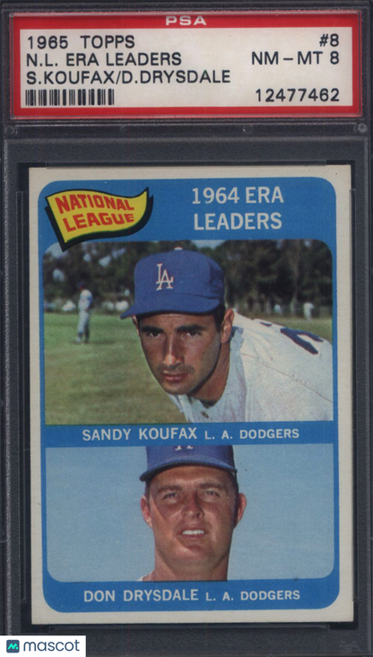 1965 Topps #8 N. L. Era Leaders w/ Sandy Koufax  PSA 8