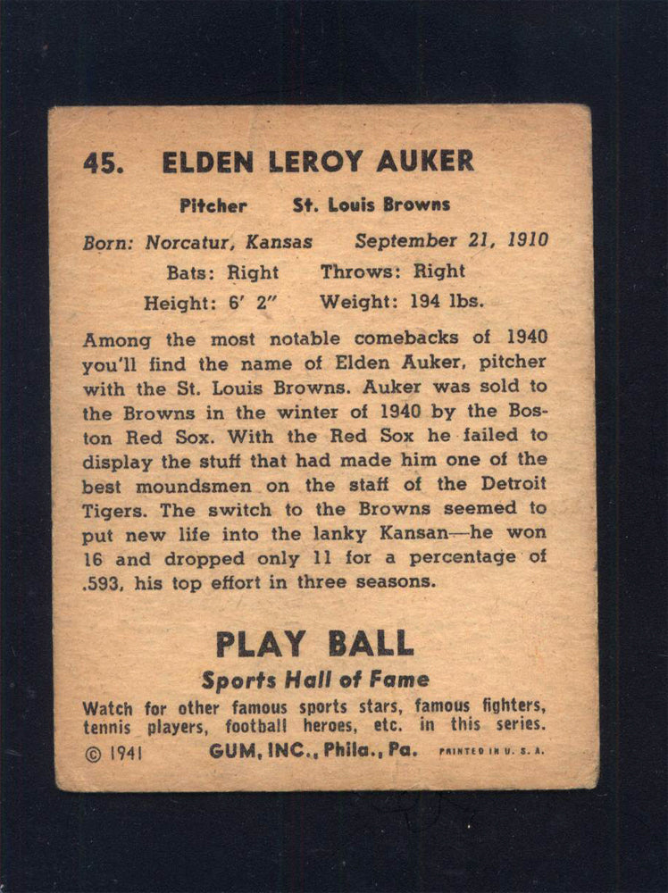 1941 Play Ball #45 Elden Auker Browns (VG)