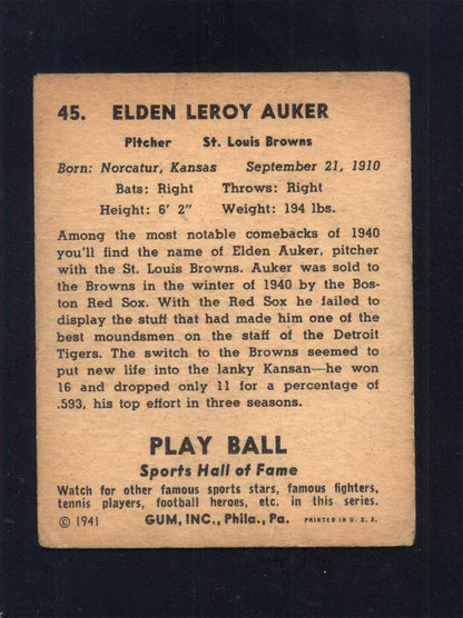 1941 Play Ball #45 Elden Auker Browns (VG)