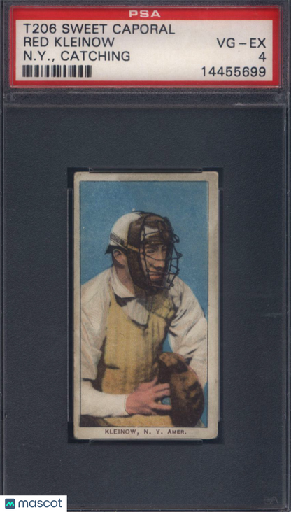 T206 Red Kleinow Catching New York PSA 4 Sweet Caporal Back
