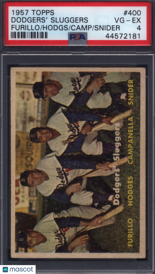 1957 Topps #400 Dodgers' Sluggers w/ Furillo Hodges Campanella Snider PSA 4