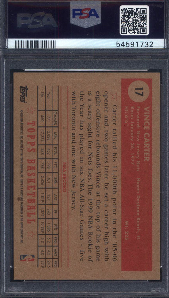 2005 Topps 1952 Style #17 Vince Carter Nets PSA 10
