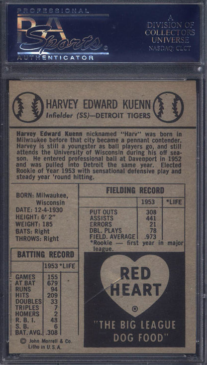 1954 Red Heart Harvey Kuenn Rookie Tigers PSA 6