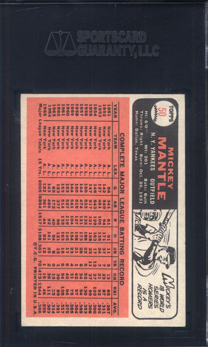 1966 Topps #50 Mickey Mantle Yankees SGC 6