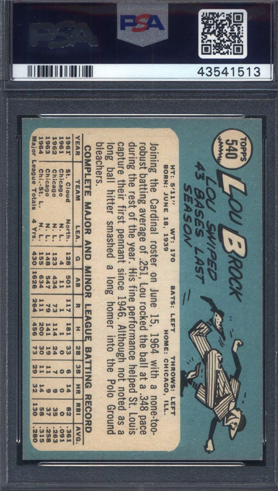 1965 Topps #540 Lou Brock Cardinals PSA 7