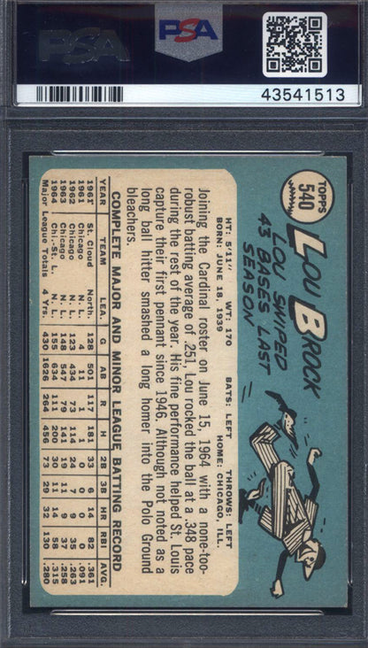 1965 Topps #540 Lou Brock Cardinals PSA 7