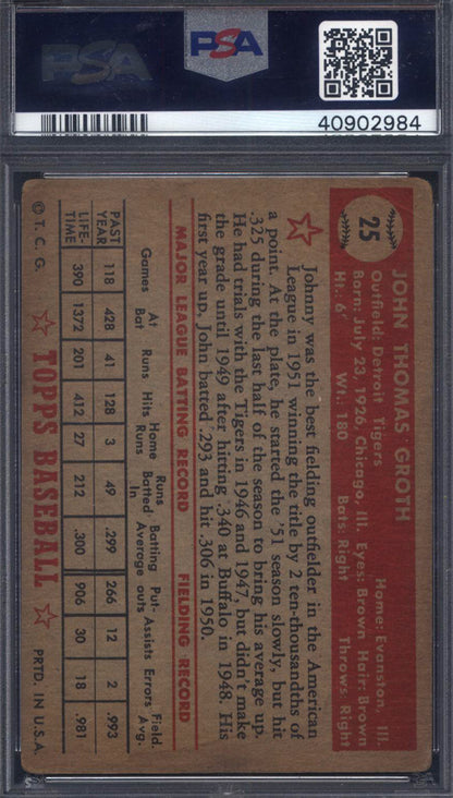 1952 Topps #25 Johnny Groth Signed Autographed Auto PSA/DNA