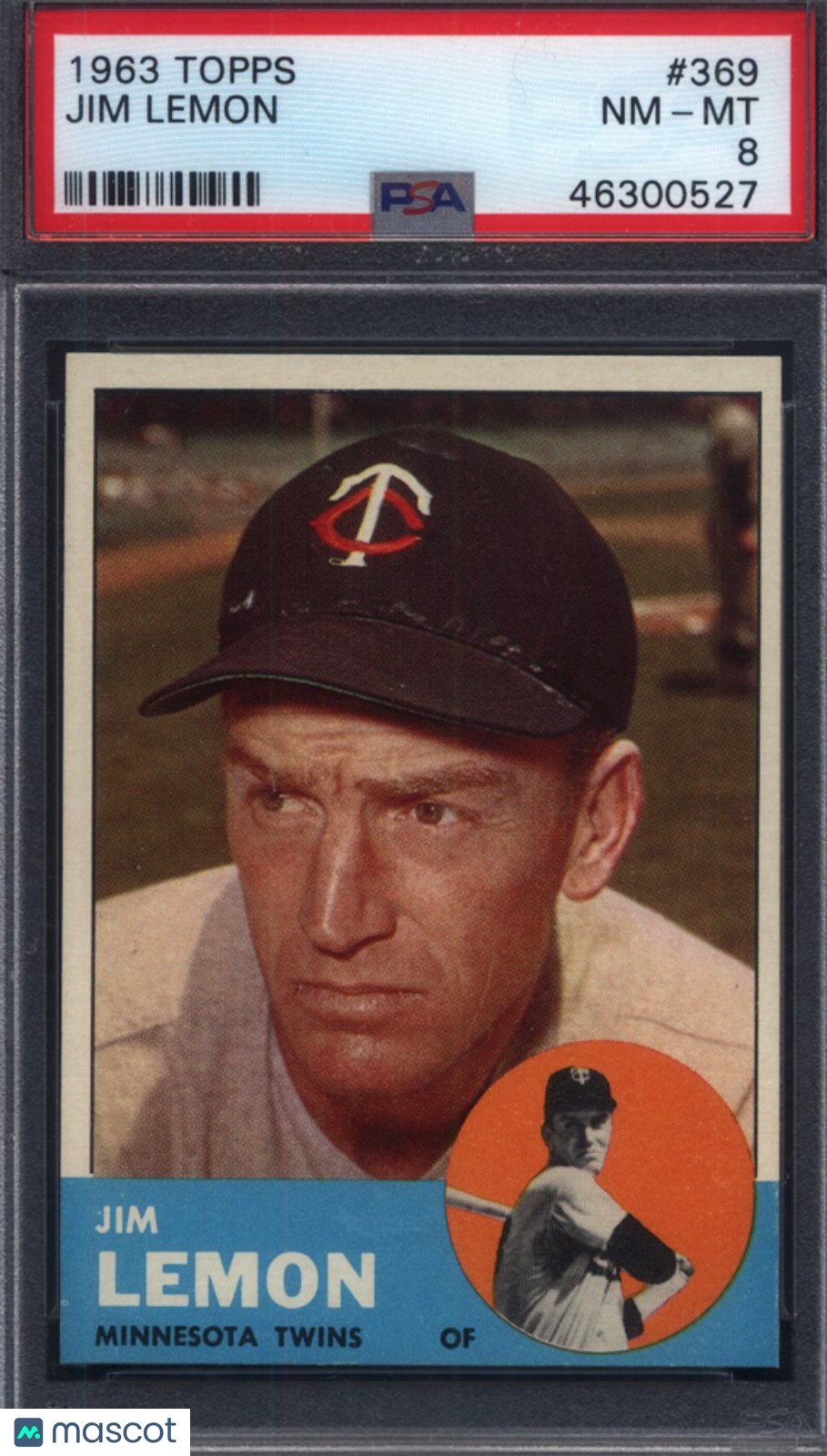 1963 Topps #369 Jim Lemon Twins PSA 8