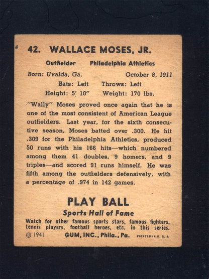 1941 Play Ball #42 Wally Moses Athletics (VG/EX)