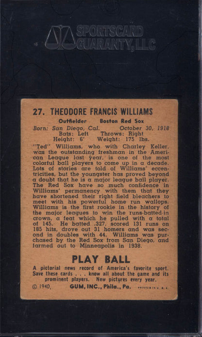 1940 Playball #27 Ted Williams Red Sox SGC 5