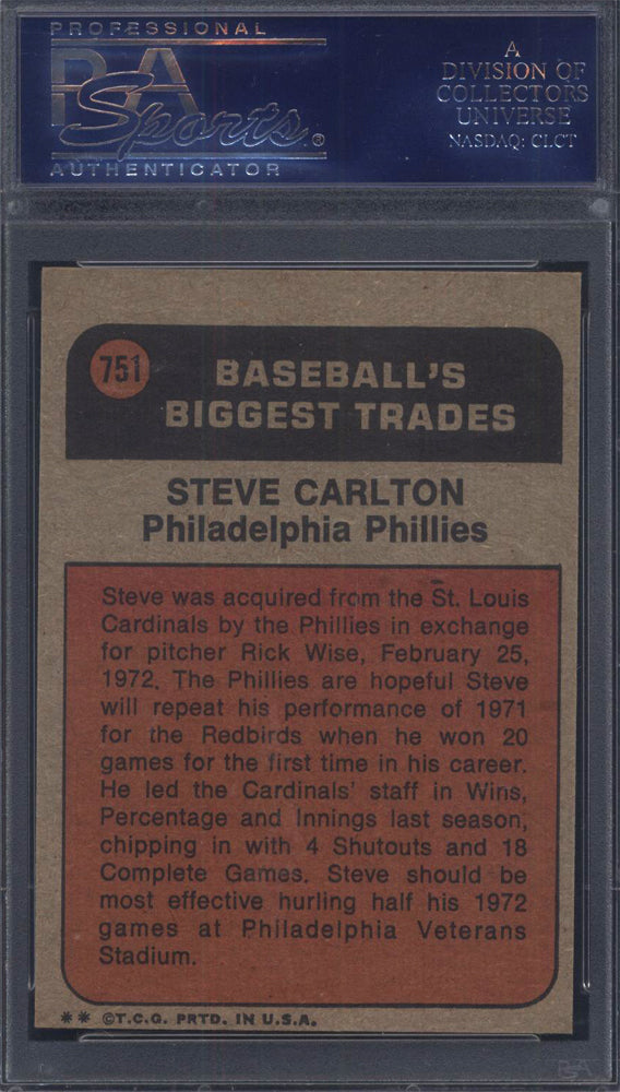 1972 Topps #751 Steve Carlton Traded PSA 8
