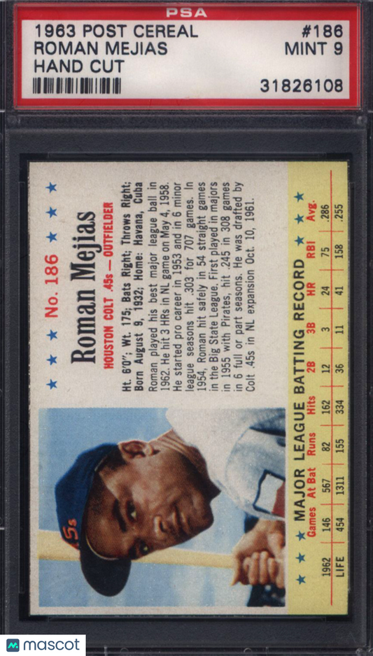 1963 Post Cereal #186 Roman Mejias Hand Cut Houston PSA 9 pop 3