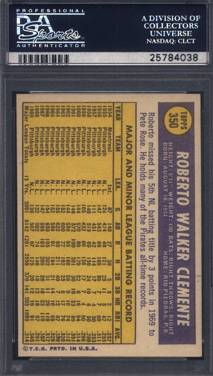 1970 Topps #350 Roberto Clemente Pirates PSA 8