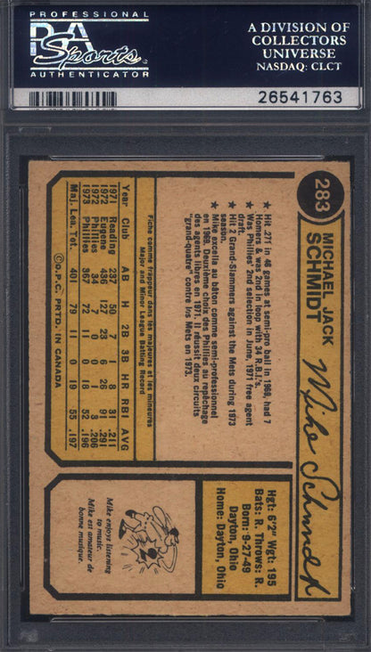 1974 OPC O-Pee-Chee #283 Mike Schmidt 2nd Year Phillies  PSA 8