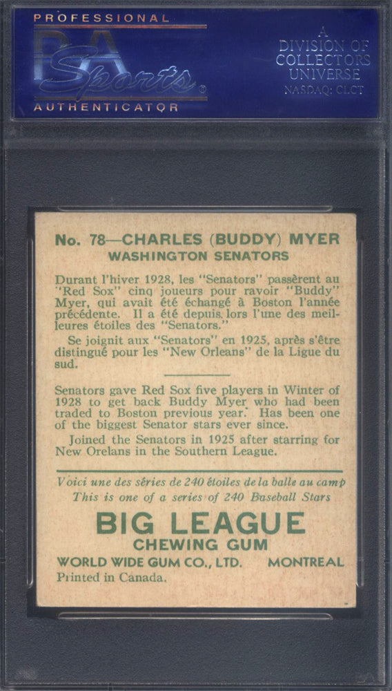1933 Goudey World Wide Gum #78 Charles Myer Senators PSA 6