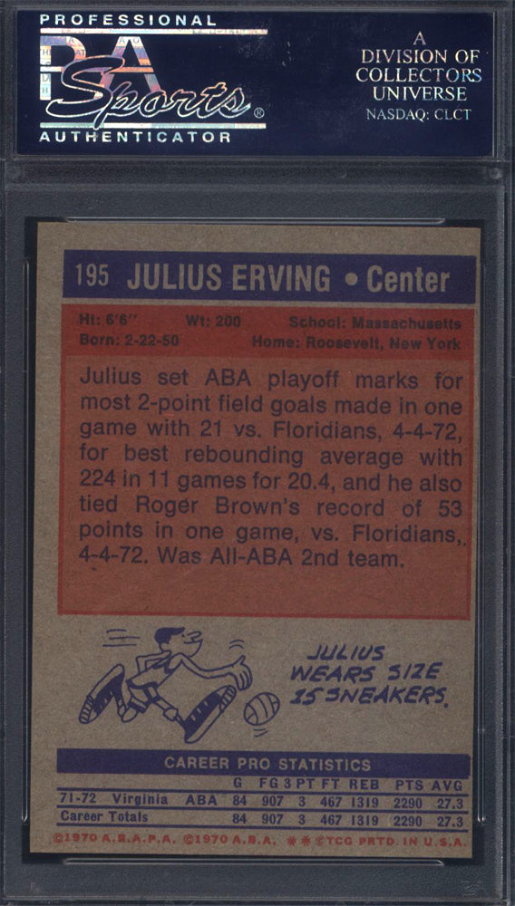 1972 Topps #195 Dr. J Julius Erving Rookie HOF PSA 7