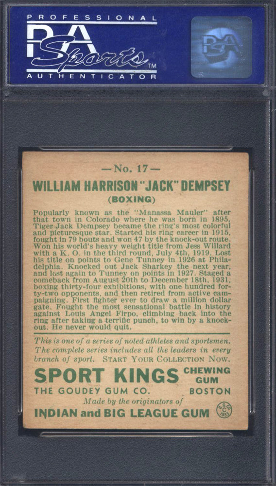 1933 Goudey Sport Kings #17 Jack Dempsey Boxing PSA 5