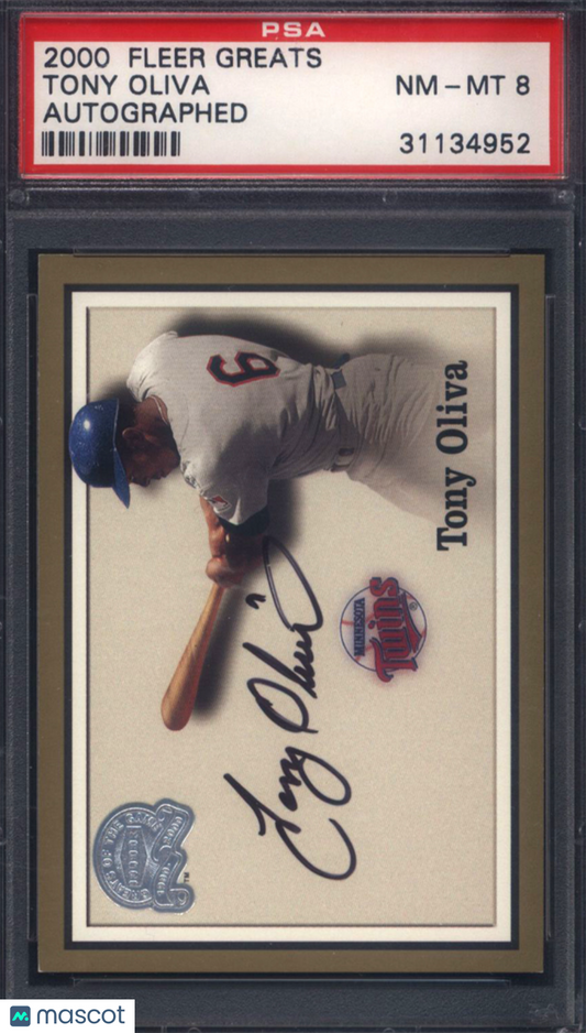 2000 Fleer Greats of The Game Tony Oliva Autographed Signed Auto Twins PSA 8