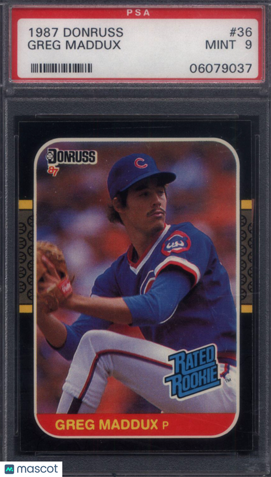 1987 Donruss #36 Greg Maddux Rookie HOF Cubs PSA 9