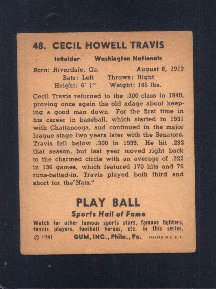 1941 Play Ball #48 Cecil Travis Nationals (VG/EX)