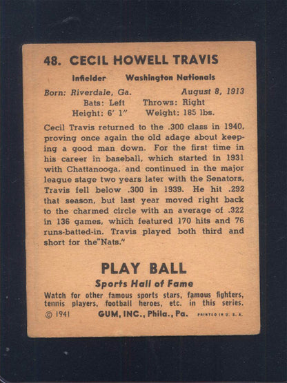 1941 Play Ball #48 Cecil Travis Nationals (VG/EX)